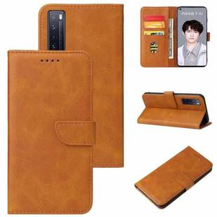 For Huawei nova 7 5G Calf Texture Buckle Horizontal Flip Leather Case with Holder & Card Slots & Wallet(Khaki)
