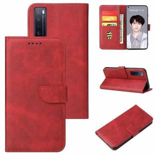 For Huawei nova 7 5G Calf Texture Buckle Horizontal Flip Leather Case with Holder & Card Slots & Wallet(Red)