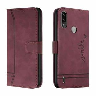 For Motorola Moto E7 Power Retro Skin Feel Horizontal Flip Soft TPU + PU Leather Case with Holder & Card Slots & Photo Frame(Wine Red)