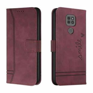 For Motorola Moto G9 Play Retro Skin Feel Horizontal Flip Soft TPU + PU Leather Case with Holder & Card Slots & Photo Frame(Wine Red)