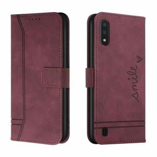 For Samsung Galaxy A01 Retro Skin Feel Horizontal Flip Soft TPU + PU Leather Case with Holder & Card Slots & Photo Frame(Wine Red)