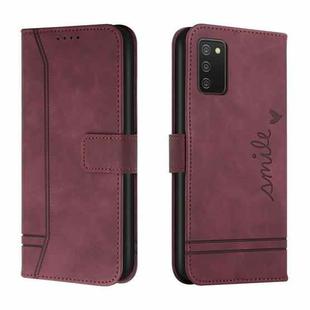 For Samsung Galaxy A02s EU Version Retro Skin Feel Horizontal Flip Soft TPU + PU Leather Case with Holder & Card Slots & Photo Frame(Wine Red)