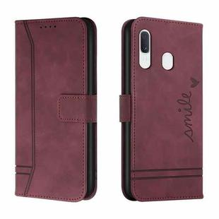 For Samsung Galaxy A20 / A30 Retro Skin Feel Horizontal Flip Soft TPU + PU Leather Case with Holder & Card Slots & Photo Frame(Wine Red)