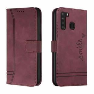 For Samsung Galaxy A21 EU Version Retro Skin Feel Horizontal Flip Soft TPU + PU Leather Case with Holder & Card Slots & Photo Frame(Wine Red)