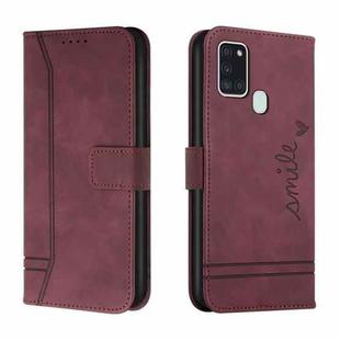 For Samsung Galaxy A21s Retro Skin Feel Horizontal Flip Soft TPU + PU Leather Case with Holder & Card Slots & Photo Frame(Wine Red)
