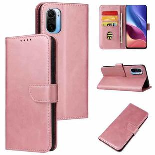 For Xiaomi Redmi K40 Calf Texture Buckle Horizontal Flip Leather Case with Holder & Card Slots & Wallet(Rose Gold)