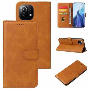 For Xiaomi Mi 11 Calf Texture Buckle Horizontal Flip Leather Case with Holder & Card Slots & Wallet(Khaki)