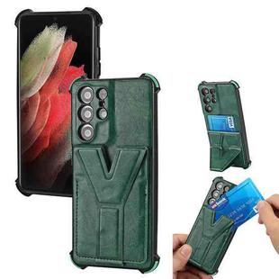 For Samsung Galaxy S21 Ultra 5G Y Style Multifunction Card Stand Back Cover PU + TPU + PC Magnetic Shockproof Case(Green)