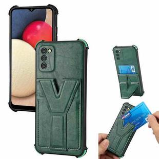 For Samsung Galaxy A02s 166mm Y Style Multifunction Card Stand Back Cover PU + TPU + PC Magnetic Shockproof Case(Green)