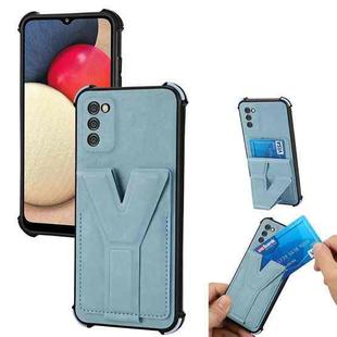 For Samsung Galaxy A02s 166mm Y Style Multifunction Card Stand Back Cover PU + TPU + PC Magnetic Shockproof Case(Light Blue)