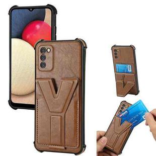For Samsung Galaxy A02s 166mm Y Style Multifunction Card Stand Back Cover PU + TPU + PC Magnetic Shockproof Case(Brown)