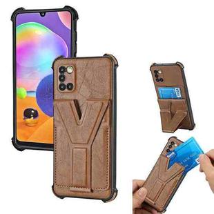 For Samsung Galaxy A03s / A02s 164mm Y Style Multifunction Card Stand Back Cover PU + TPU + PC Magnetic Shockproof Case(Brown)