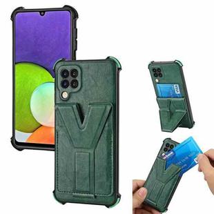 For Samsung Galaxy A22 4G Y Style Multifunction Card Stand Back Cover PU + TPU + PC Magnetic Shockproof Case(Green)