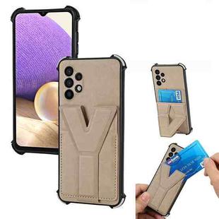 For Samsung Galaxy A32 5G Y Style Multifunction Card Stand Back Cover PU + TPU + PC Magnetic Shockproof Case(Khaki)
