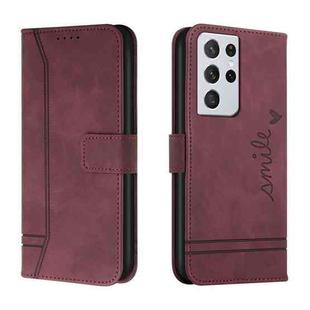 For Samsung Galaxy S21 Ultra 5G Retro Skin Feel Horizontal Flip Soft TPU + PU Leather Case with Holder & Card Slots & Photo Frame(Wine Red)