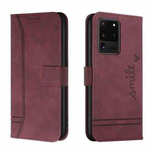 For Samsung Galaxy S20 Ultra Retro Skin Feel Horizontal Flip Soft TPU + PU Leather Case with Holder & Card Slots & Photo Frame(Wine Red)