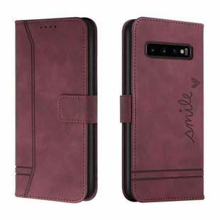 For Samsung Galaxy S10 Retro Skin Feel Horizontal Flip Soft TPU + PU Leather Case with Holder & Card Slots & Photo Frame(Wine Red)