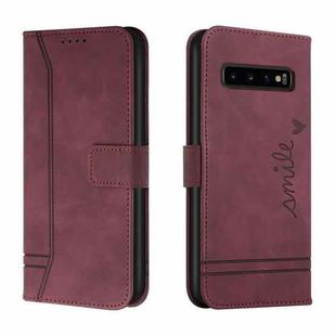 For Samsung Galaxy S10+ Retro Skin Feel Horizontal Flip Soft TPU + PU Leather Case with Holder & Card Slots & Photo Frame(Wine Red)