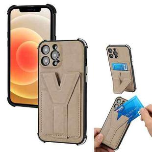 Y Style Multifunction Card Stand Back Cover PU + TPU + PC Magnetic Shockproof Case For iPhone 13 Pro(Khaki)