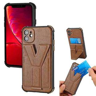 Y Style Multifunction Card Stand Back Cover PU + TPU + PC Magnetic Shockproof Case For iPhone 12(Brown)