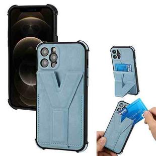 Y Style Multifunction Card Stand Back Cover PU + TPU + PC Magnetic Shockproof Case For iPhone 12 Pro(Blue)