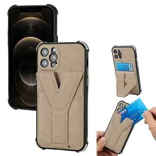 Y Style Multifunction Card Stand Back Cover PU + TPU + PC Magnetic Shockproof Case For iPhone 12 Pro(Khaki)