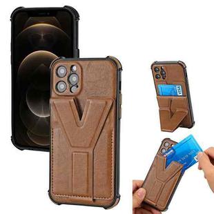 Y Style Multifunction Card Stand Back Cover PU + TPU + PC Magnetic Shockproof Case For iPhone 12 Pro Max(Brown)