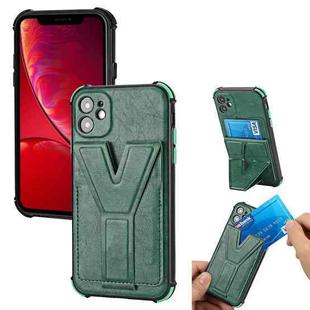 Y Style Multifunction Card Stand Back Cover PU + TPU + PC Magnetic Shockproof Case For iPhone 11(Green)