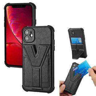 Y Style Multifunction Card Stand Back Cover PU + TPU + PC Magnetic Shockproof Case For iPhone 11(Black)