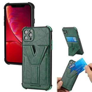 Y Style Multifunction Card Stand Back Cover PU + TPU + PC Magnetic Shockproof Case For iPhone 11 Pro Max(Green)