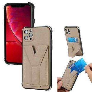 Y Style Multifunction Card Stand Back Cover PU + TPU + PC Magnetic Shockproof Case For iPhone 11 Pro Max(Khaki)