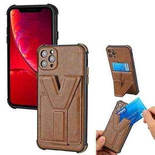 Y Style Multifunction Card Stand Back Cover PU + TPU + PC Magnetic Shockproof Case For iPhone 11 Pro Max(Brown)