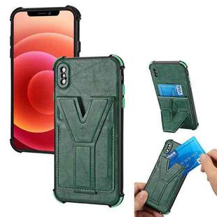 Y Style Multifunction Card Stand Back Cover PU + TPU + PC Magnetic Shockproof Case For iPhone X / XS(Green)