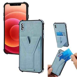 Y Style Multifunction Card Stand Back Cover PU + TPU + PC Magnetic Shockproof Case For iPhone X / XS(Blue)