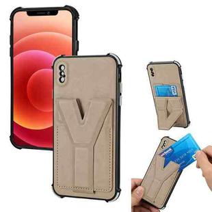 Y Style Multifunction Card Stand Back Cover PU + TPU + PC Magnetic Shockproof Case For iPhone X / XS(Khaki)