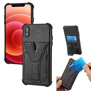 Y Style Multifunction Card Stand Back Cover PU + TPU + PC Magnetic Shockproof Case For iPhone X / XS(Black)