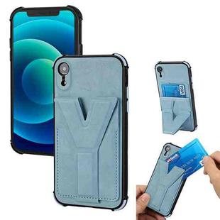 Y Style Multifunction Card Stand Back Cover PU + TPU + PC Magnetic Shockproof Case For iPhone XR(Blue)