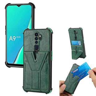 For OPPO A9 2020 Y Style Multifunction Card Stand Back Cover PU + TPU + PC Magnetic Shockproof Case(Green)