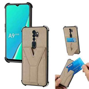 For OPPO A9 2020 Y Style Multifunction Card Stand Back Cover PU + TPU + PC Magnetic Shockproof Case(Khaki)