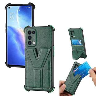For OPPO Reno5 5G Y Style Multifunction Card Stand Back Cover PU + TPU + PC Magnetic Shockproof Case(Green)