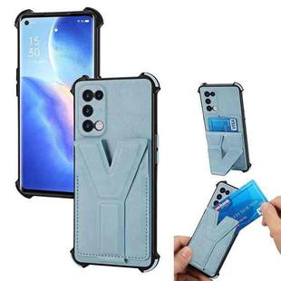 For OPPO Reno5 5G Y Style Multifunction Card Stand Back Cover PU + TPU + PC Magnetic Shockproof Case(Blue)