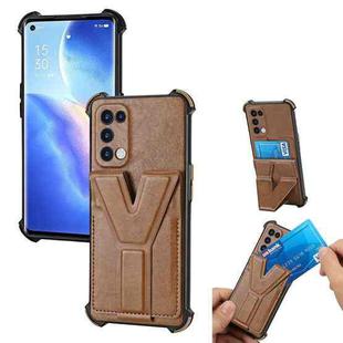 For OPPO Reno5 Pro Y Style Multifunction Card Stand Back Cover PU + TPU + PC Magnetic Shockproof Case(Brown)