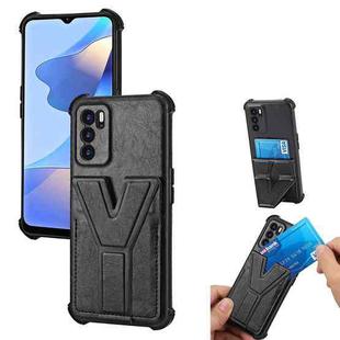 For OPPO Reno6 Y Style Multifunction Card Stand Back Cover PU + TPU + PC Magnetic Shockproof Case(Black)
