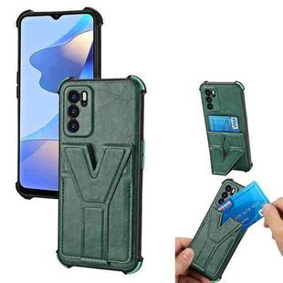 For OPPO A16 Y Style Multifunction Card Stand Back Cover PU + TPU + PC Magnetic Shockproof Case(Green)
