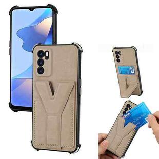 For OPPO A16 Y Style Multifunction Card Stand Back Cover PU + TPU + PC Magnetic Shockproof Case(Khaki)