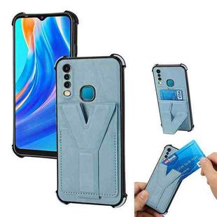 For Infinix Hot 8 Y Style Multifunction Card Stand Back Cover PU + TPU + PC Magnetic Shockproof Case(Light Blue)