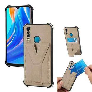 For Infinix Hot 8 Y Style Multifunction Card Stand Back Cover PU + TPU + PC Magnetic Shockproof Case(Khaki)