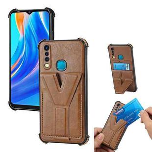 For Infinix Hot 8 Y Style Multifunction Card Stand Back Cover PU + TPU + PC Magnetic Shockproof Case(Brown)