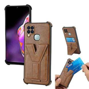 For Infinix Hot 10T Y Style Multifunction Card Stand Back Cover PU + TPU + PC Magnetic Shockproof Case(Brown)