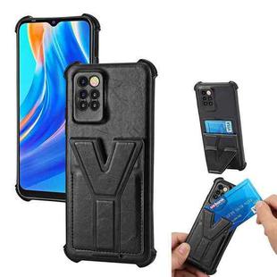 For Infinix Note 8 Y Style Multifunction Card Stand Back Cover PU + TPU + PC Magnetic Shockproof Case(Black)